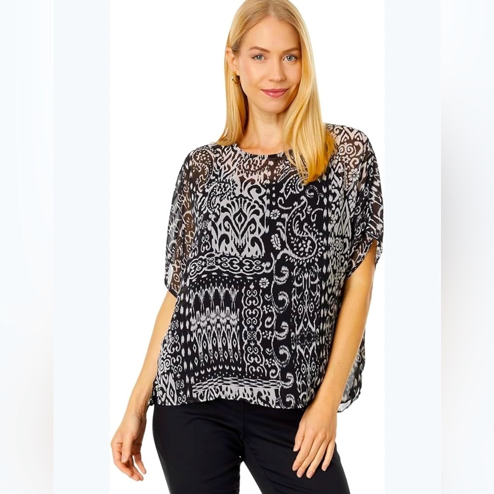 NWT VINCE CAMUTO Drop Shoulder Top Rich Black Sundown Size Small